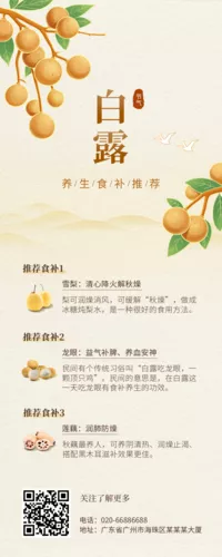 描边风简约风白露养生食谱长图海报