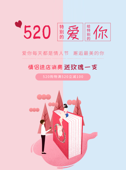 粉色简约520甜蜜告白促销活动印刷海报