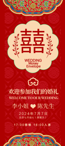 中国复古风婚礼邀请迎宾海报展架