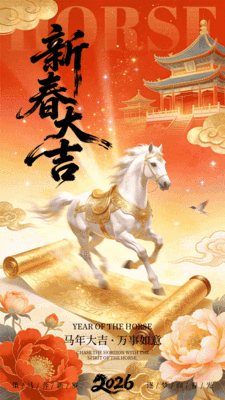 花开富贵风春节祝福动态手机海报