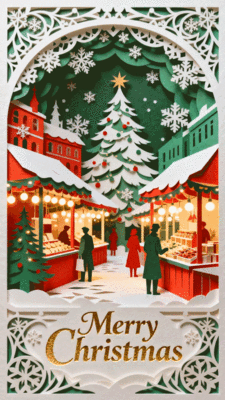 剪纸风圣诞祝福动态手机海报