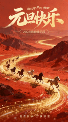 红金风元旦节日祝福动态手机海报