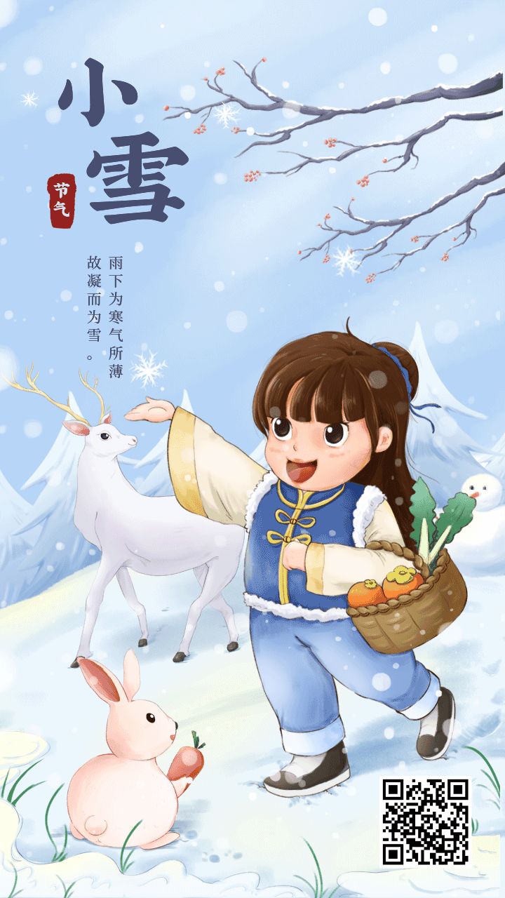 手绘风小雪节气祝福动态手机海报