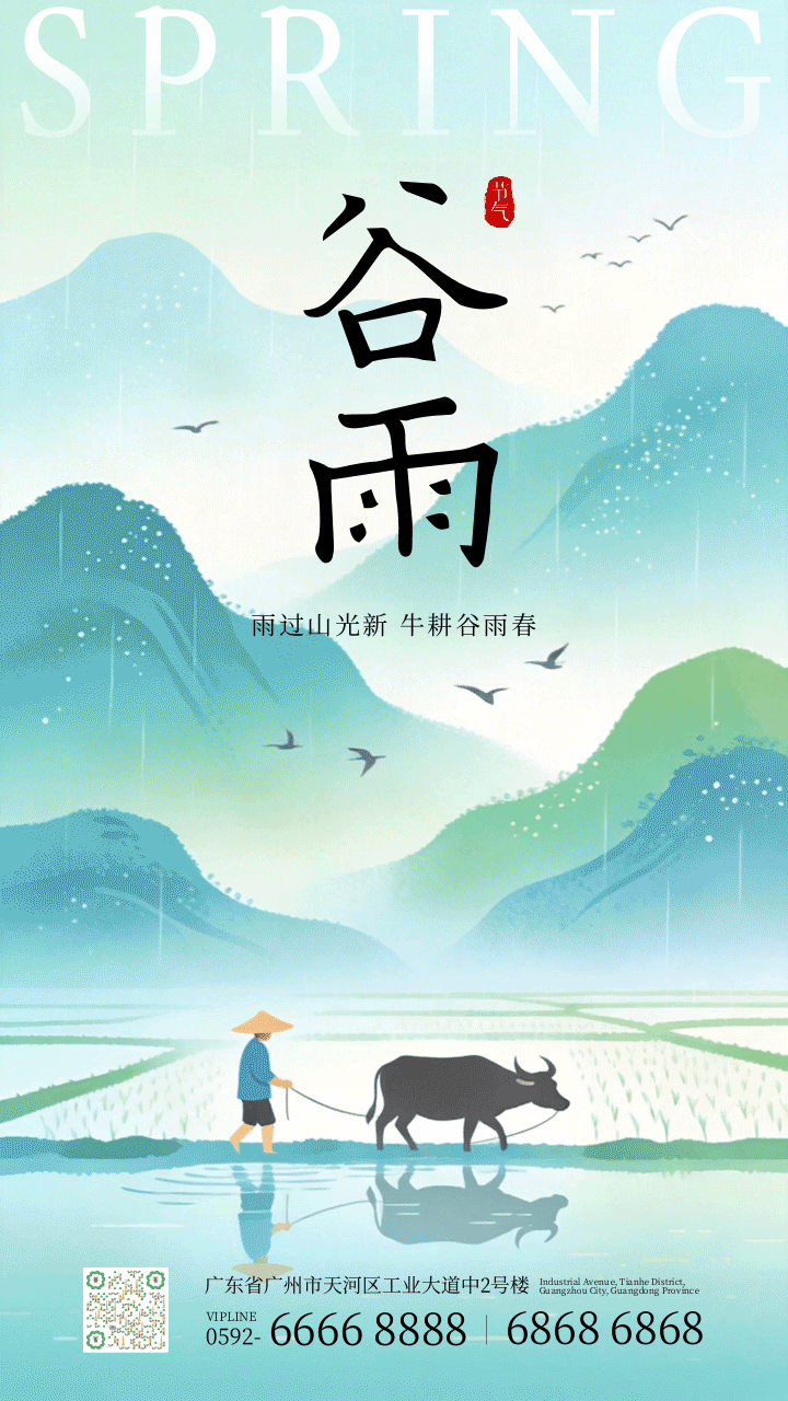 扁平风谷雨节气祝福动态手机海报