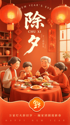 3D风除夕祝福宣传动态手机海报