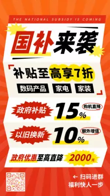 红色大字报风国补活动促销宣传动态手机海报