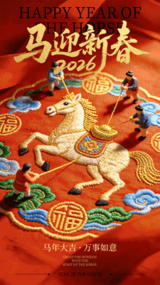 刺绣风春节祝福动态手机海报