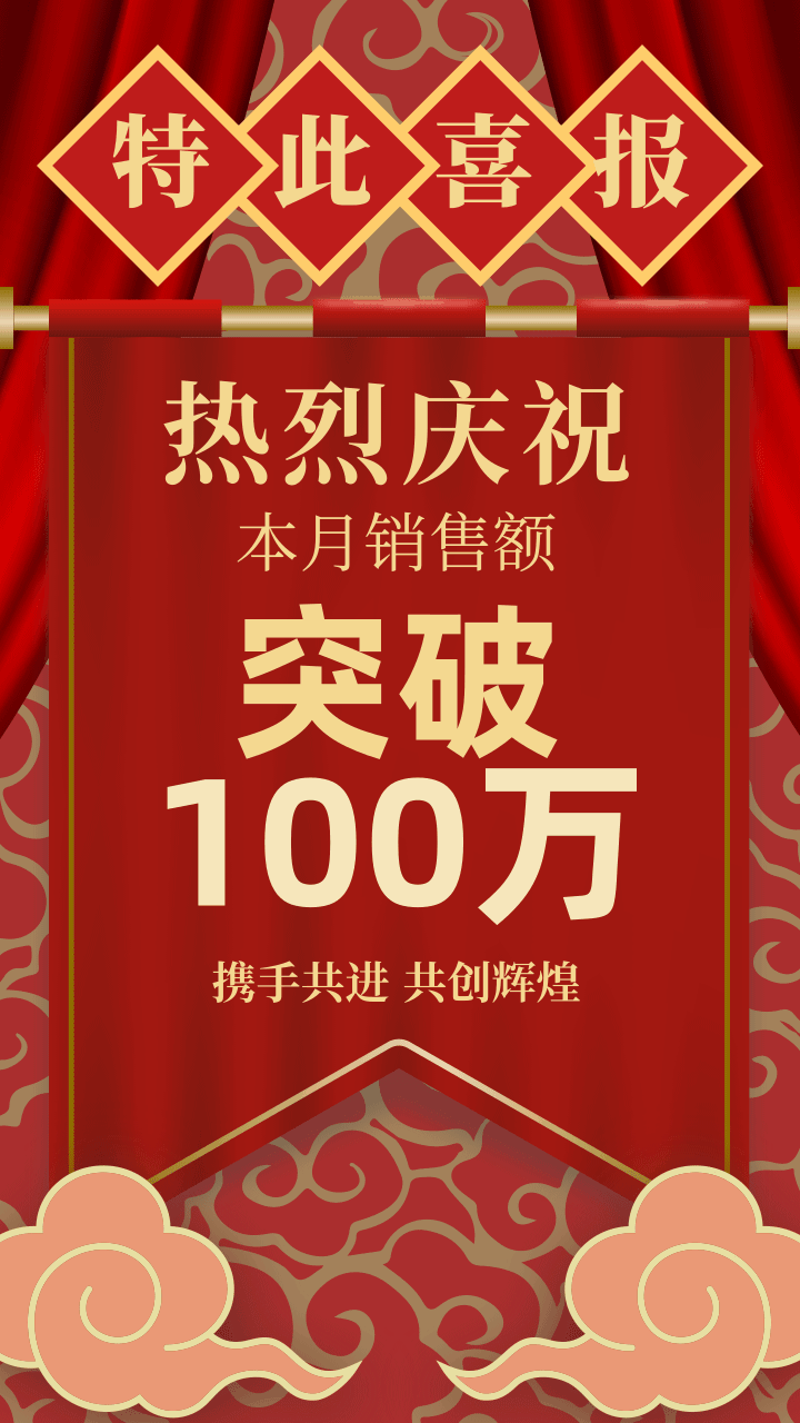 红色锦旗销售额突破喜报gif/手机海报