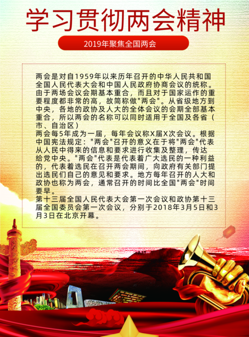 中国风学习贯彻两会精神海报