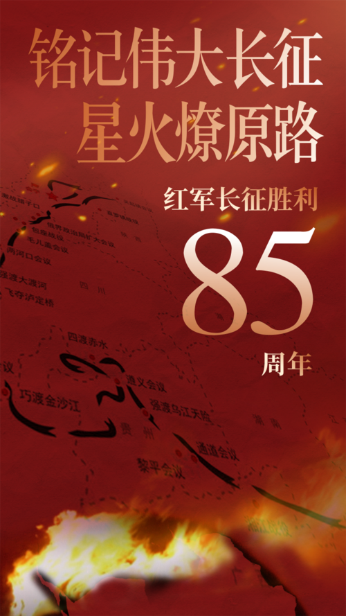 红色庆祝红军长征胜利85周年热点手机海报