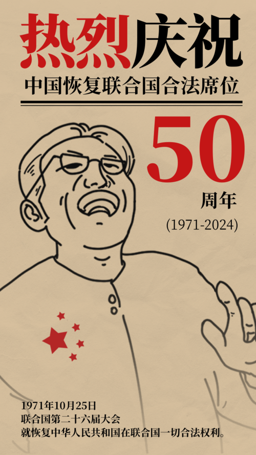 复古报纸风热烈庆祝中国恢复联合国合法席位50周年热点手机海报
