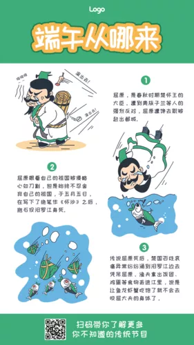 端午节历史渊源条漫手机海报