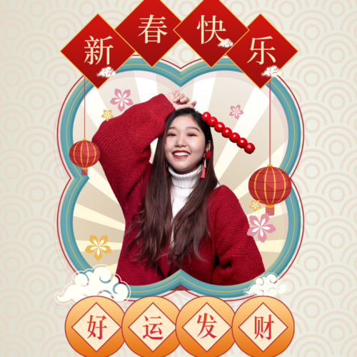 中国风春节拜年人物祝福方形配图