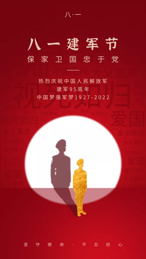 红色光影建军节词云宣传祝福手机海报