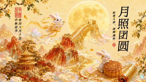 插画风中秋节祝福横版海报