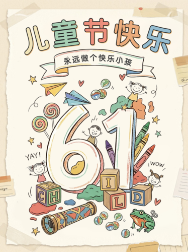 手绘风儿童节插画祝福海报宣传小红书配图