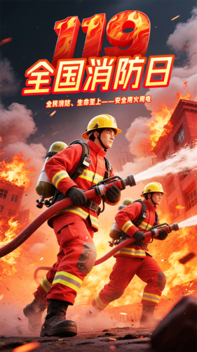 插画风11.9全国消防日手机海报