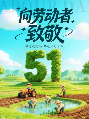 3D风劳动节祝福海报宣传小红书配图