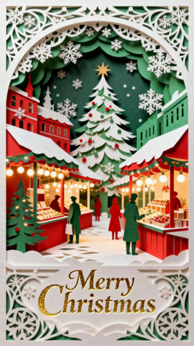 剪纸风圣诞祝福手机海报