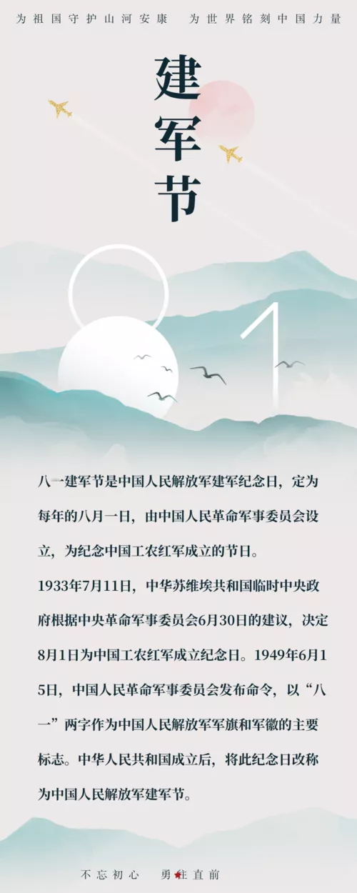 简约中国风文艺清新建军节祝福长图海报