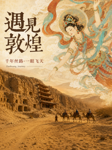 插画风敦煌旅游宣传小红书配图