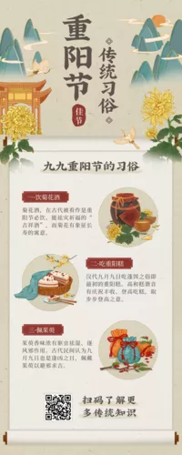 中国风手绘重阳节习俗长图海报