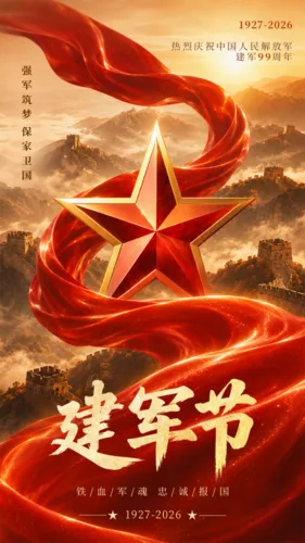 红金风建军节祝福宣传手机海报