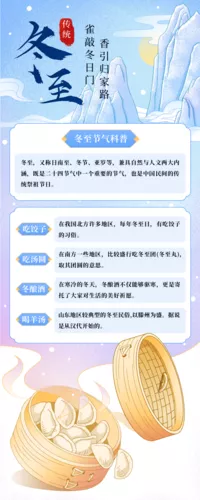 中国风插画冬至习俗介绍长图海报