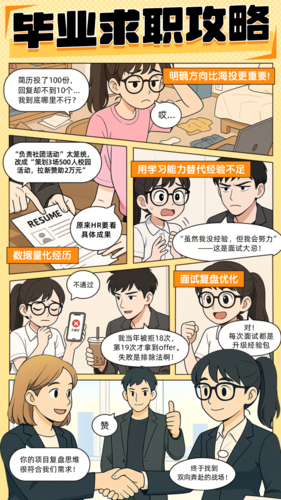漫画风毕业求职攻略手机海报
