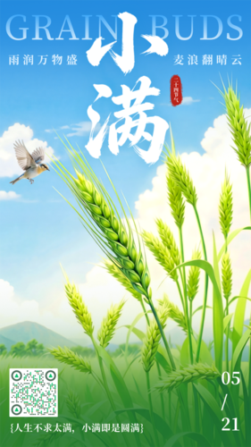 3D风清新麦穗小满节日祝福手机海报