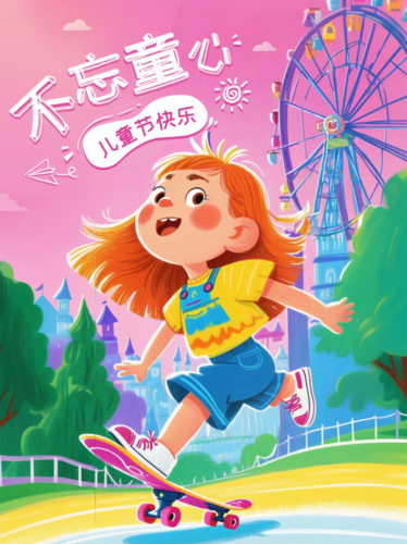 手绘风儿童节祝福海报小红书配图