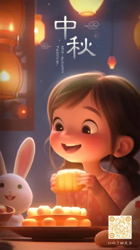 3D风中秋祝福手机海报