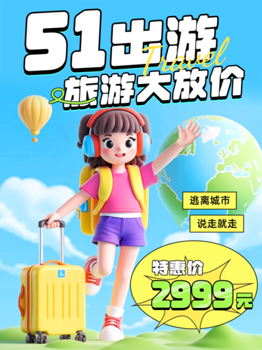 3D风五一劳动节大放价小红书配图