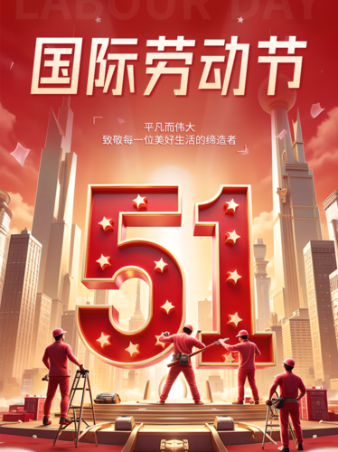 3D风五一劳动节祝福宣传小红书配图