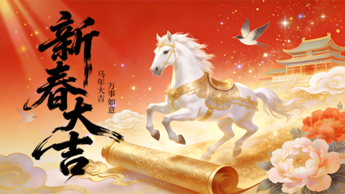 花开富贵风春节祝福横版海报