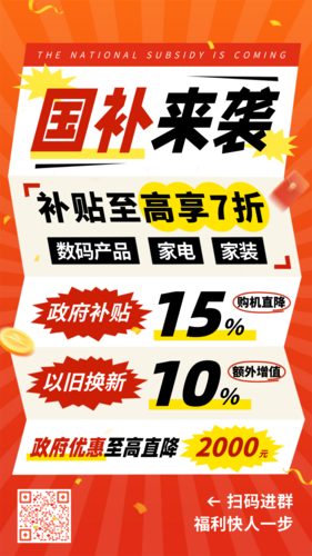 红色大字报风国补活动促销宣传手机海报