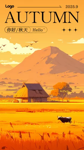 插画风秋天你好手机海报