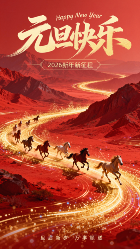 红金风元旦节日祝福手机海报