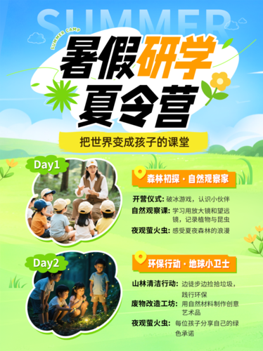 手绘风暑假研学夏令营小红书配图