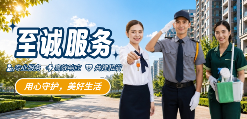 商务风至诚服务物业管理保安保洁房产中介移动端横幅