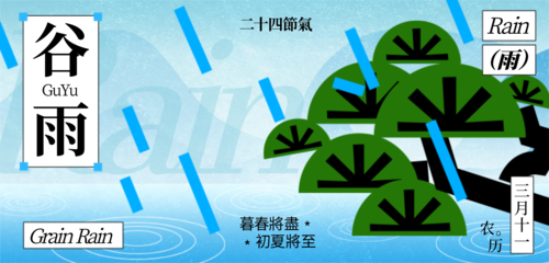 新中式风二十四节气谷雨祝福问候移动端横幅