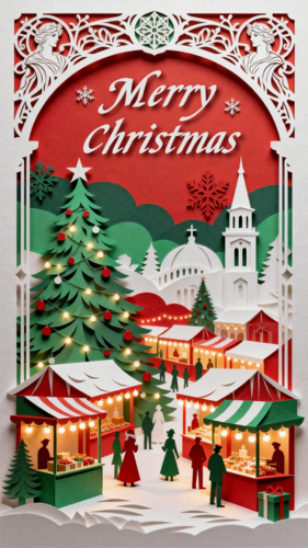 剪纸风圣诞祝福手机海报