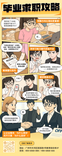 漫画风毕业求职攻略长图海报