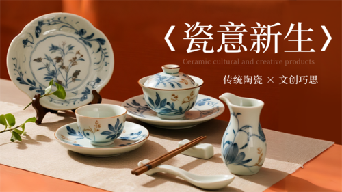 简约图文陶瓷文创宣传横版海报