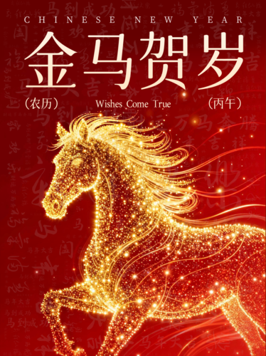 红金风马年新年祝福小红书配图