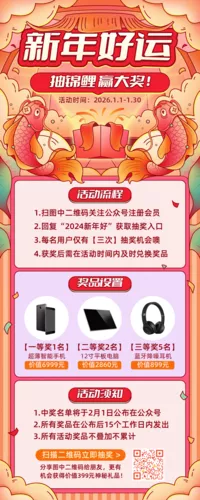 描边趣味新年锦鲤抽奖活动长图海报