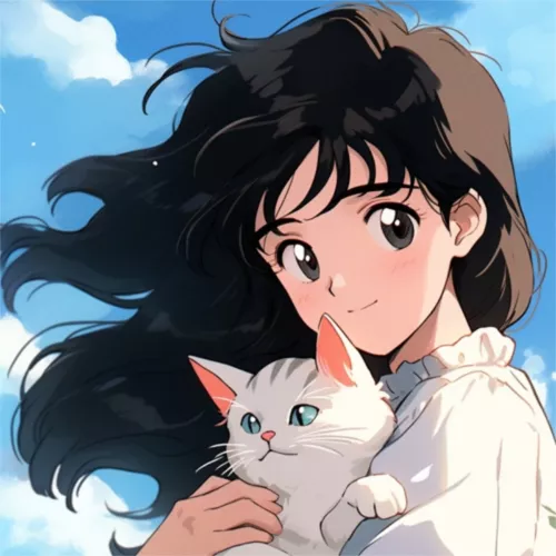 日式动漫风白猫情侣头像女