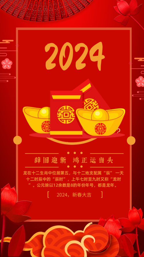 中国风2024春节跨年祝福手机海报