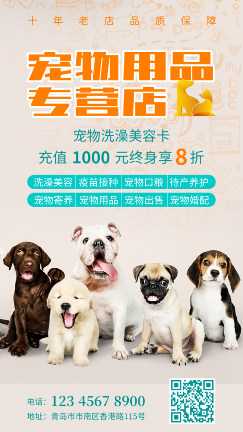 简约宠物用品店推广宣传海报