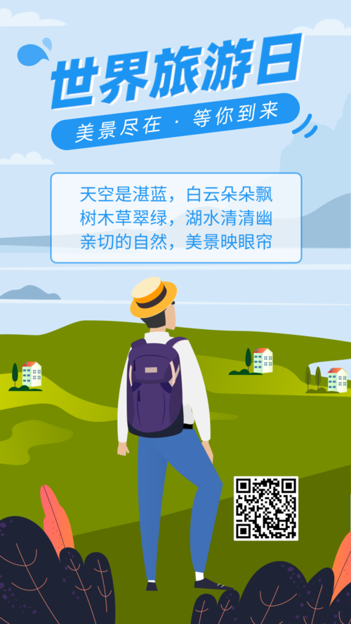 蓝色世界旅游日手机海报